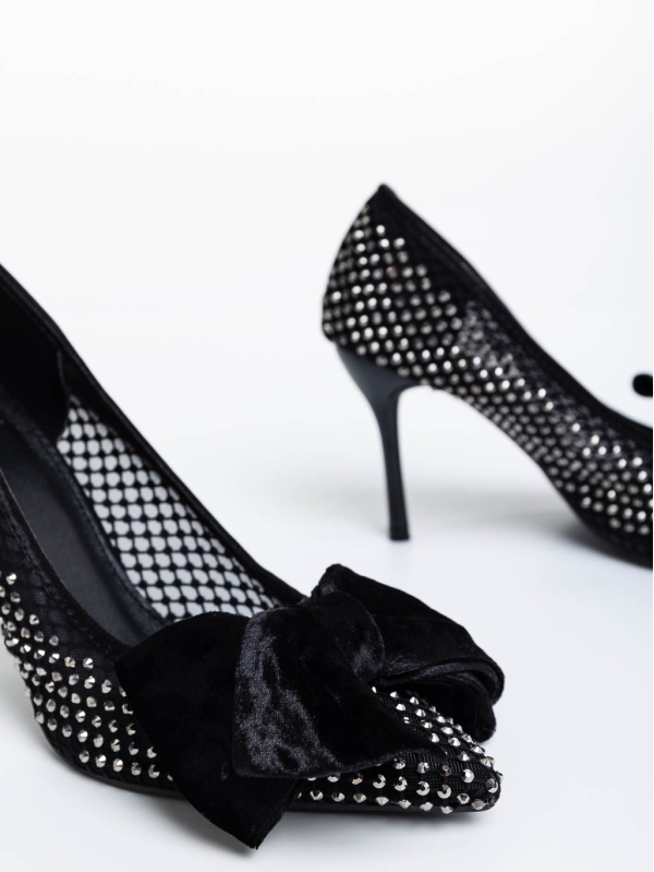 Marliss fekete női magassarkú cipő textil anyagból, 6 - Kalapod.hu