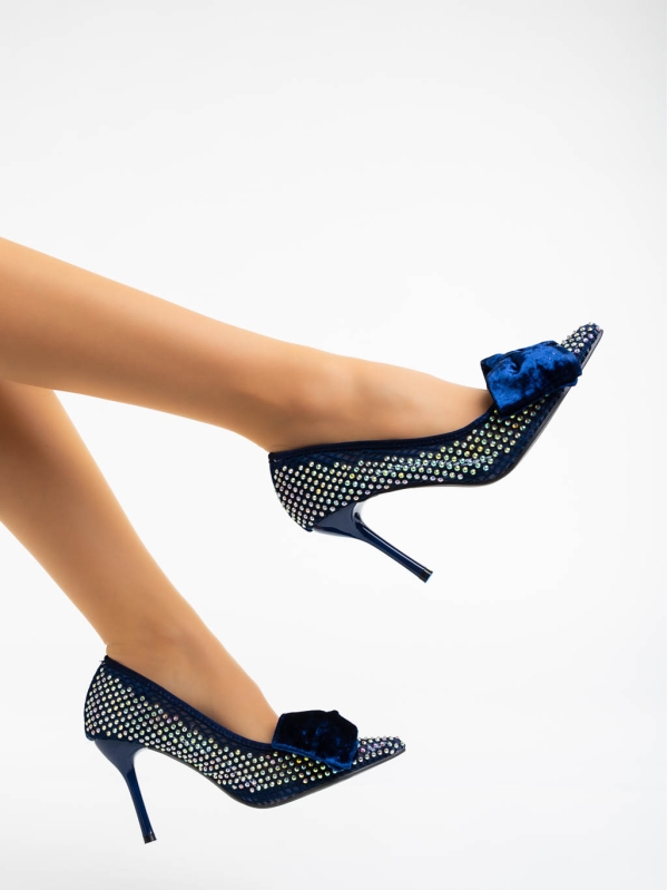 Marliss kék női magassarkú cipő textil anyagból, 3 - Kalapod.hu