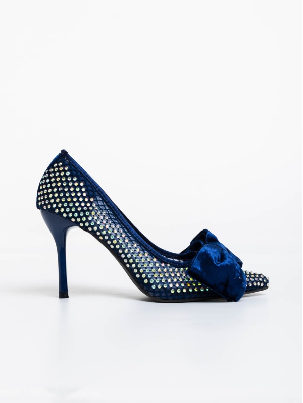 Marliss kék női magassarkú cipő textil anyagból, 5 - Kalapod.hu