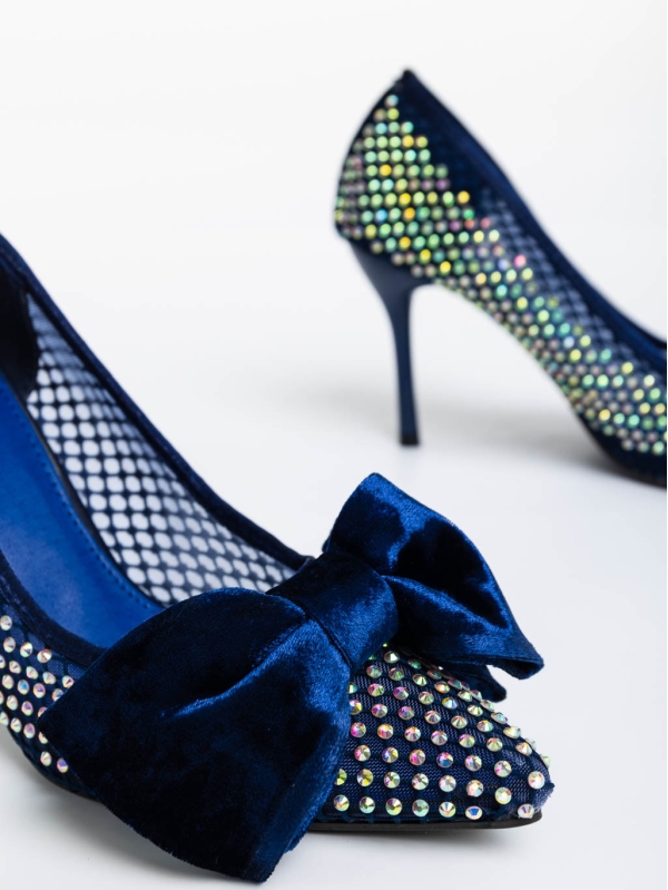 Marliss kék női magassarkú cipő textil anyagból, 6 - Kalapod.hu