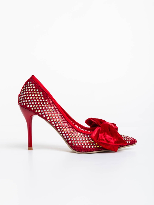 Marliss piros női magassarkú cipő textil anyagból, 5 - Kalapod.hu