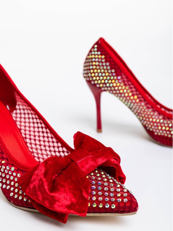 Marliss piros női magassarkú cipő textil anyagból, 6 - Kalapod.hu