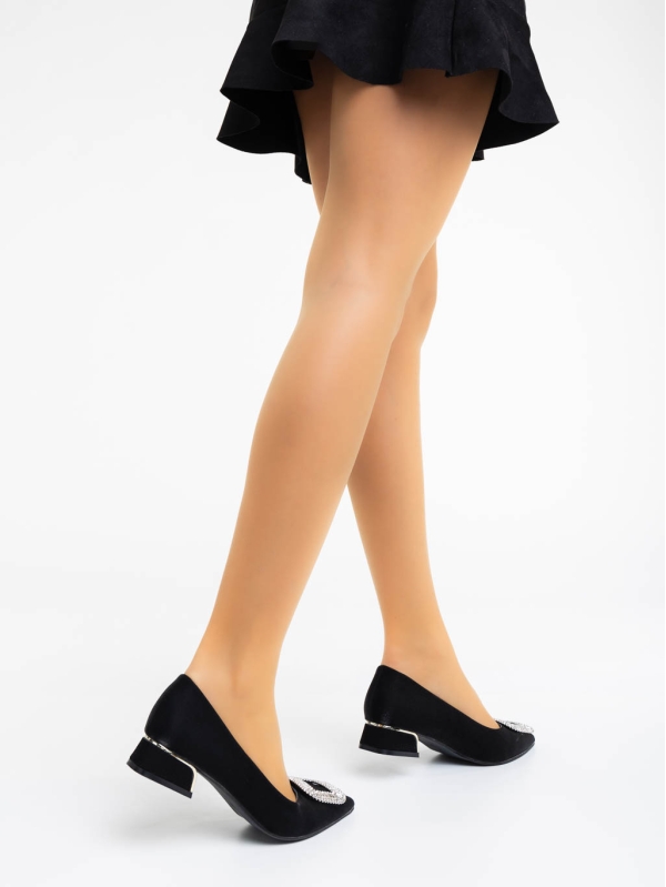Evanna fekete női magassarkú cipő textil anyagból, 3 - Kalapod.hu