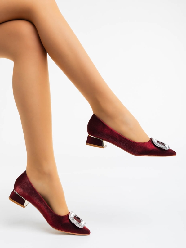 Evanna gránátszínű női magassarkú cipő textil anyagból, 4 - Kalapod.hu