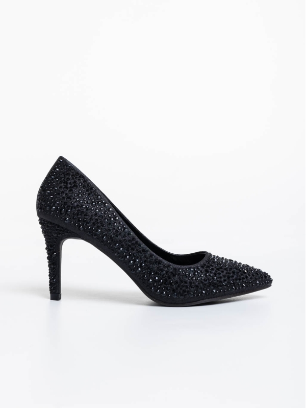 Chalee fekete női magassarkú cipő textil anyagból, 5 - Kalapod.hu
