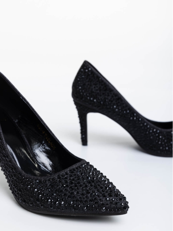 Chalee fekete női magassarkú cipő textil anyagból, 6 - Kalapod.hu