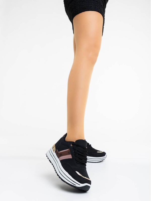 Loraina fekete női sport cipő textil anyagból, 2 - Kalapod.hu