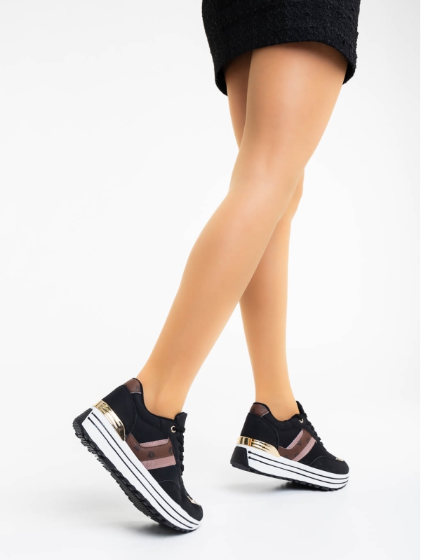 Loraina fekete női sport cipő textil anyagból, 3 - Kalapod.hu