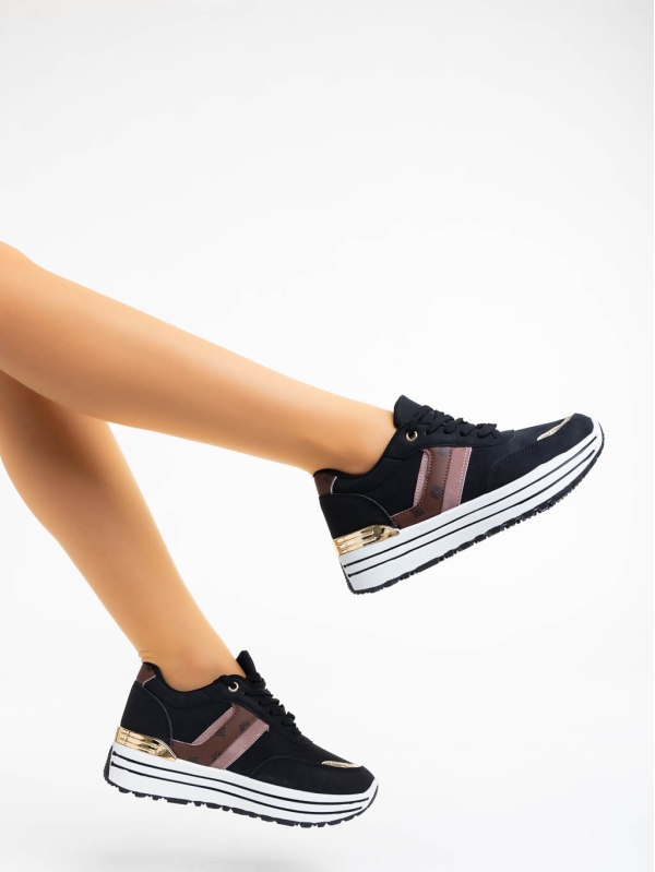 Loraina fekete női sport cipő textil anyagból, 4 - Kalapod.hu
