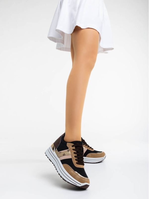 Loraina barna és fekete női sport cipő textil anyagból, 2 - Kalapod.hu