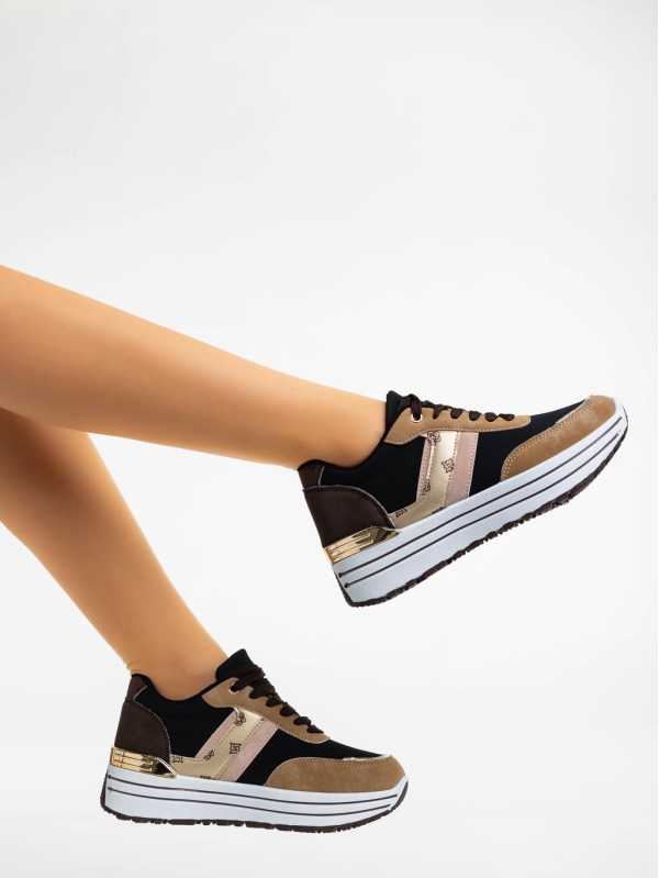 Loraina barna és fekete női sport cipő textil anyagból, 3 - Kalapod.hu