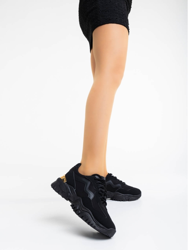 Nimue fekete női sport cipő textil anyagból, 2 - Kalapod.hu