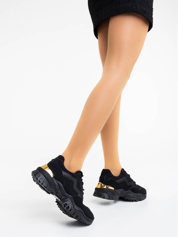 Nimue fekete női sport cipő textil anyagból, 3 - Kalapod.hu