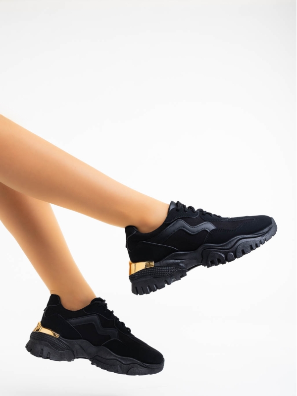 Nimue fekete női sport cipő textil anyagból, 4 - Kalapod.hu