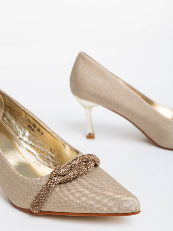 Alishia aranyszínű női magassarkú cipő textil anyagból, 6 - Kalapod.hu