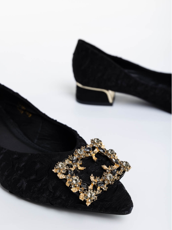 Symphony fekete női magassarkú cipő textil anyagból, 6 - Kalapod.hu