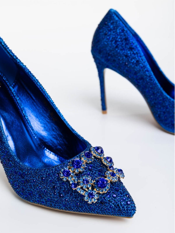 Xanthia kék női magassarkú cipő textil anyagból, 6 - Kalapod.hu