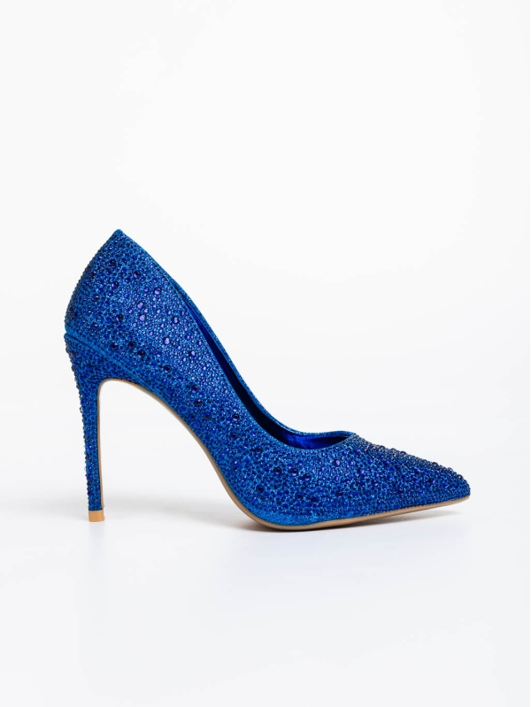Marlys kék női magassarkú cipő textil anyagból, 5 - Kalapod.hu