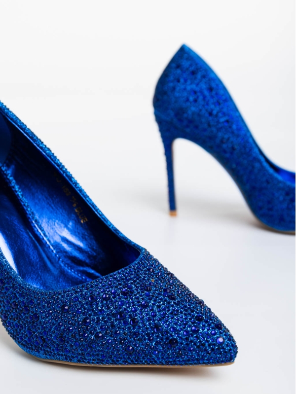 Marlys kék női magassarkú cipő textil anyagból, 6 - Kalapod.hu