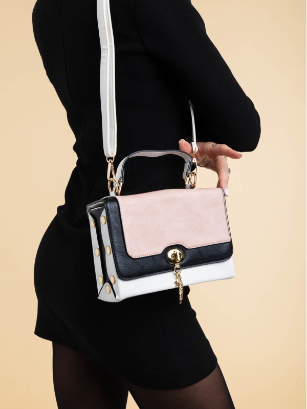 Briseis fehér fekete és rózsaszín női táska ökológiai bőrből - Kalapod.hu