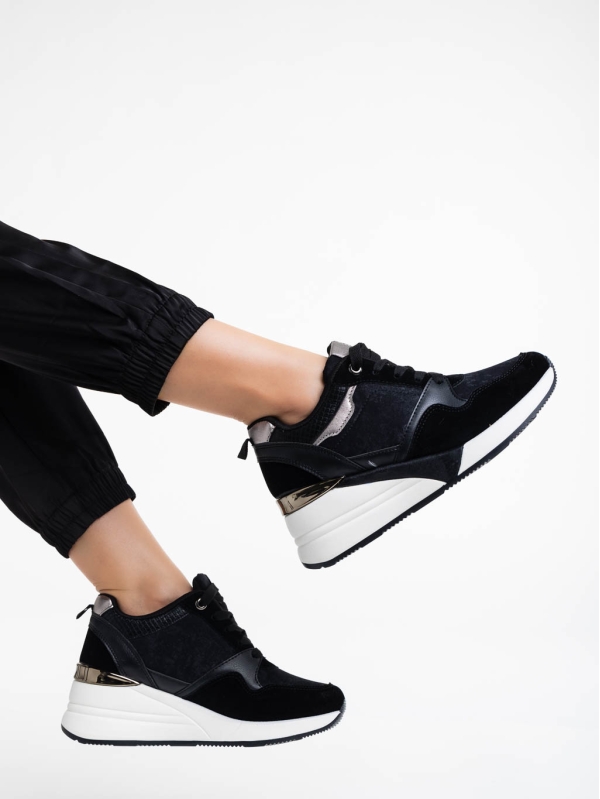 Iolana fekete női sport cipő textil anyagból, 3 - Kalapod.hu