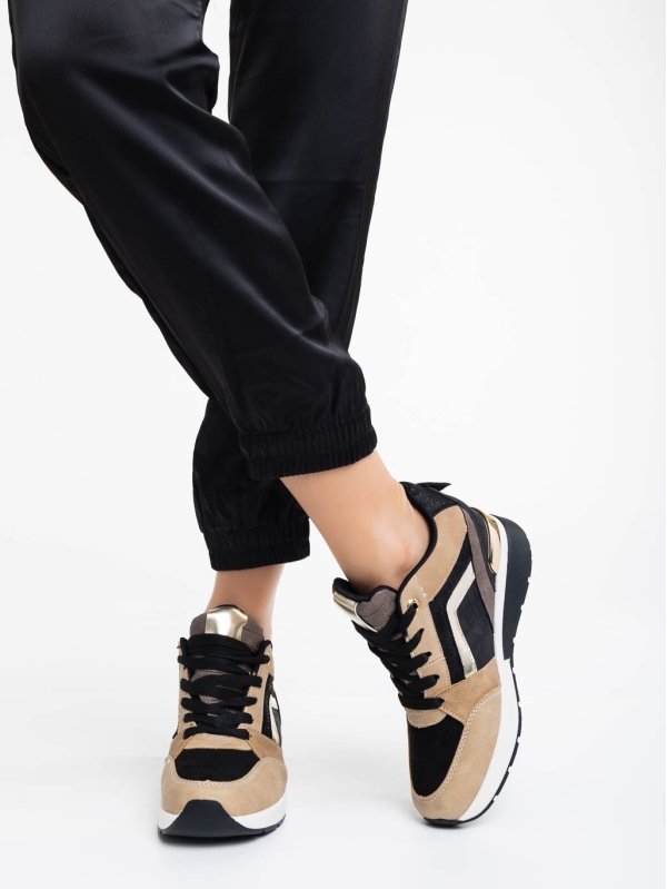 Jeanaya fekete és bézs női sport cipő textil anyagból, 4 - Kalapod.hu