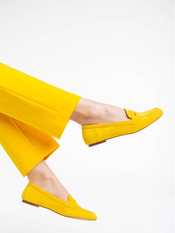 Kalama sárga női félcipő textil anyagból, 3 - Kalapod.hu