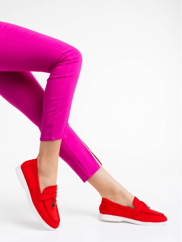 Amberly piros női félcipő textil anyagból, 4 - Kalapod.hu