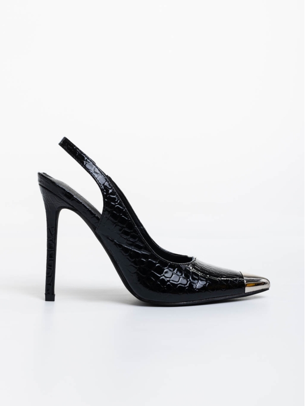 Sheyla fekete női magassarkú cipő lakkozott ökológiai bőrből, 5 - Kalapod.hu