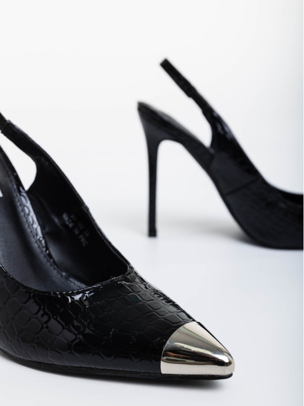 Sheyla fekete női magassarkú cipő lakkozott ökológiai bőrből, 6 - Kalapod.hu