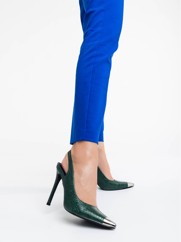 Sheyla zöld női magassarkú cipő lakkozott ökológiai bőrből, 2 - Kalapod.hu