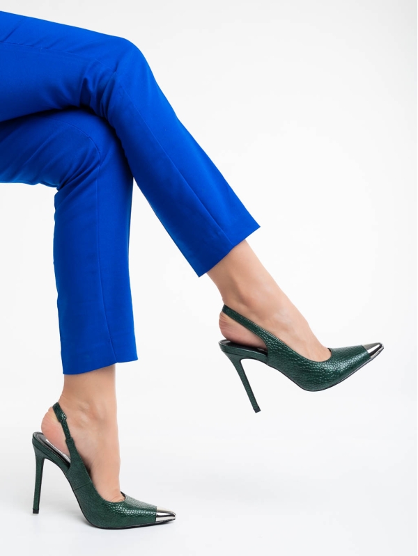 Sheyla zöld női magassarkú cipő lakkozott ökológiai bőrből, 4 - Kalapod.hu