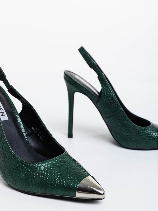 Sheyla zöld női magassarkú cipő lakkozott ökológiai bőrből, 6 - Kalapod.hu