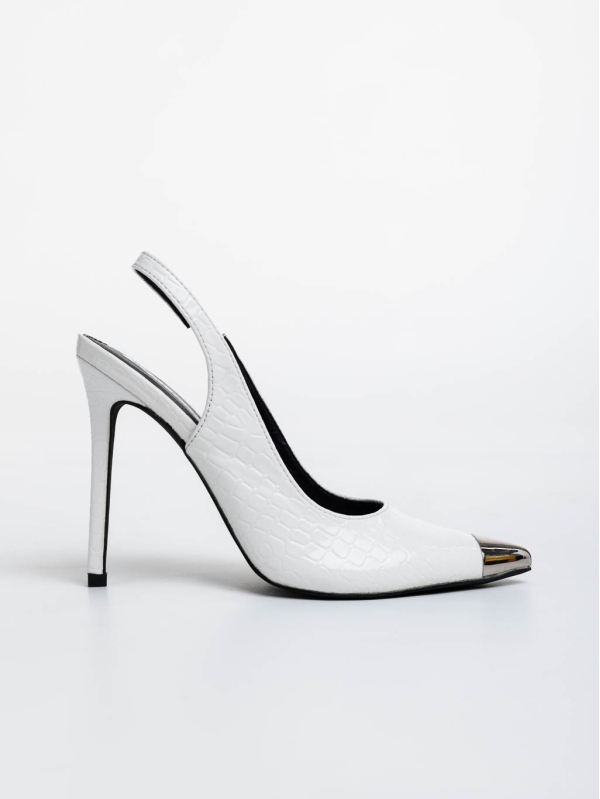 Sheyla fehér női magassarkú cipő lakkozott ökológiai bőrből, 5 - Kalapod.hu