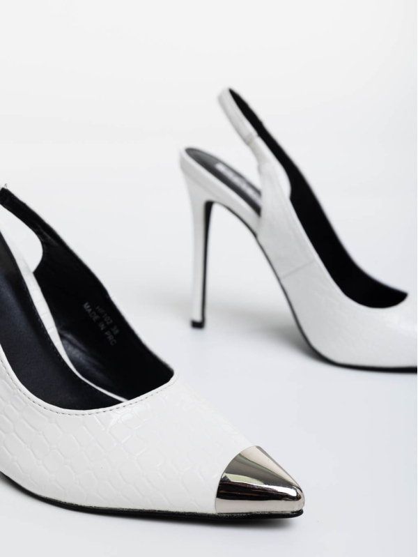 Sheyla fehér női magassarkú cipő lakkozott ökológiai bőrből, 6 - Kalapod.hu