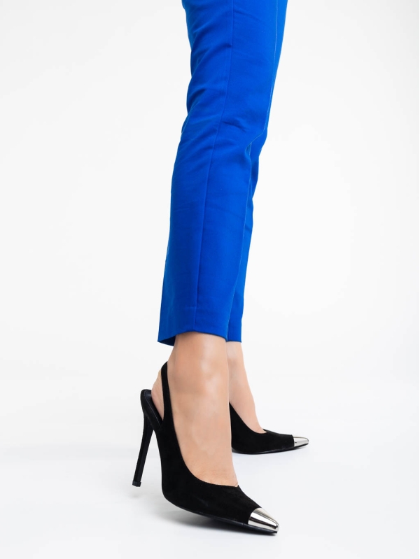 Modesty fekete női magassarkú cipő textil anyagból, 4 - Kalapod.hu