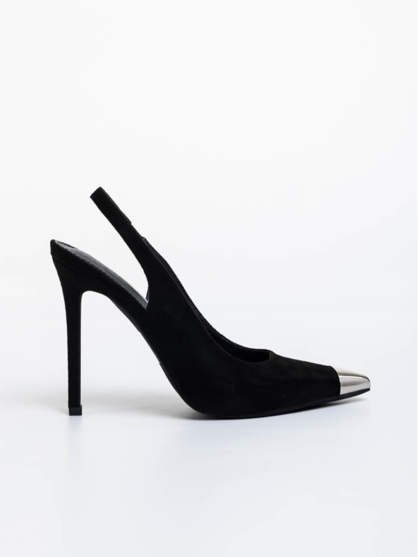 Modesty fekete női magassarkú cipő textil anyagból, 7 - Kalapod.hu