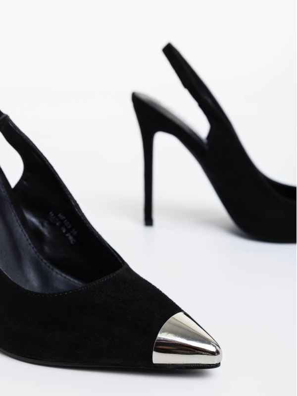Modesty fekete női magassarkú cipő textil anyagból, 8 - Kalapod.hu