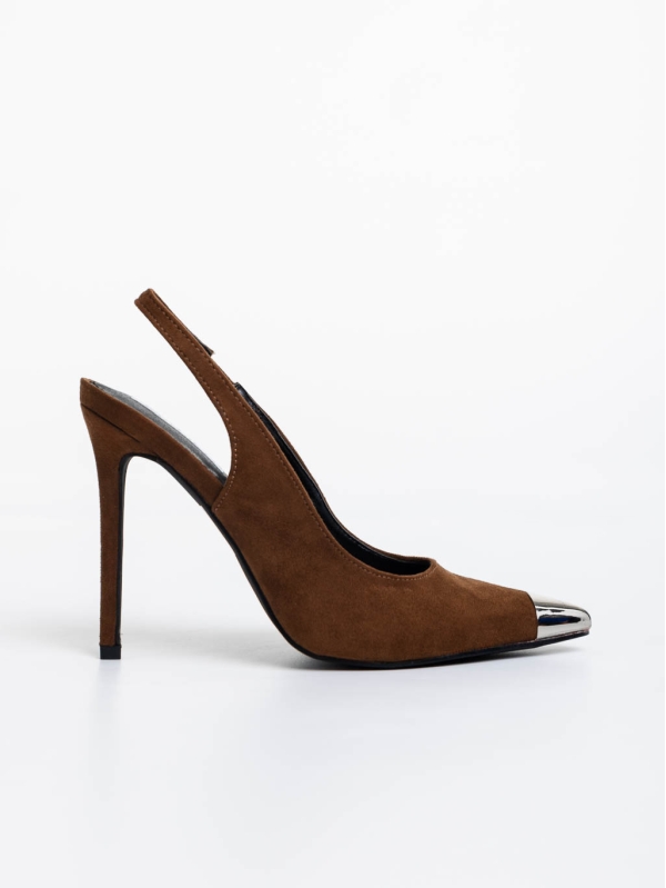 Modesty barna női magassarkú cipő textil anyagból, 5 - Kalapod.hu