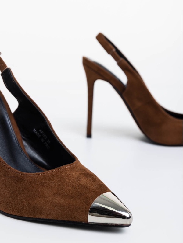 Modesty barna női magassarkú cipő textil anyagból, 6 - Kalapod.hu