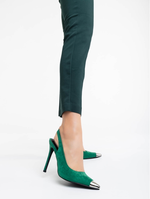 Modesty zöld női magassarkú cipő textil anyagból, 2 - Kalapod.hu