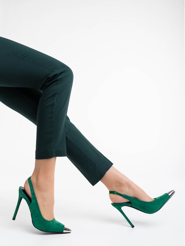 Modesty zöld női magassarkú cipő textil anyagból, 4 - Kalapod.hu