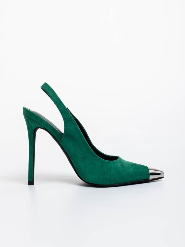Modesty zöld női magassarkú cipő textil anyagból, 5 - Kalapod.hu