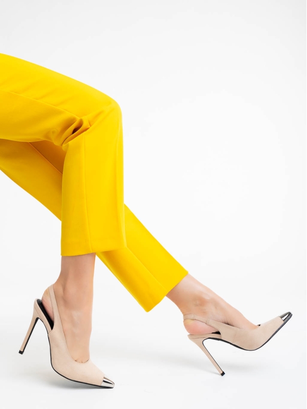 Modesty khaki női magassarkú cipő textil anyagból, 4 - Kalapod.hu