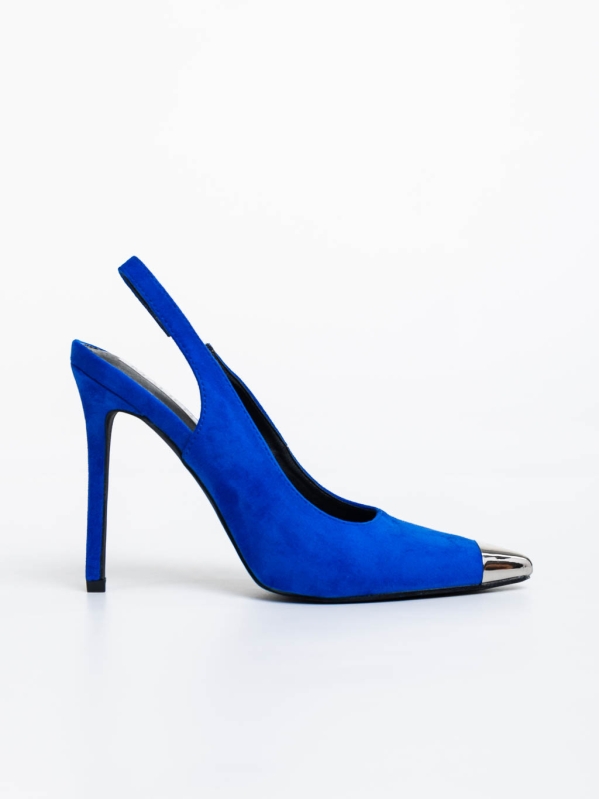 Modesty kék női magassarkú cipő textil anyagból, 7 - Kalapod.hu