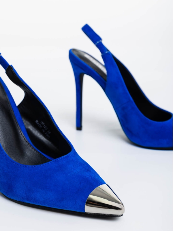 Modesty kék női magassarkú cipő textil anyagból, 8 - Kalapod.hu