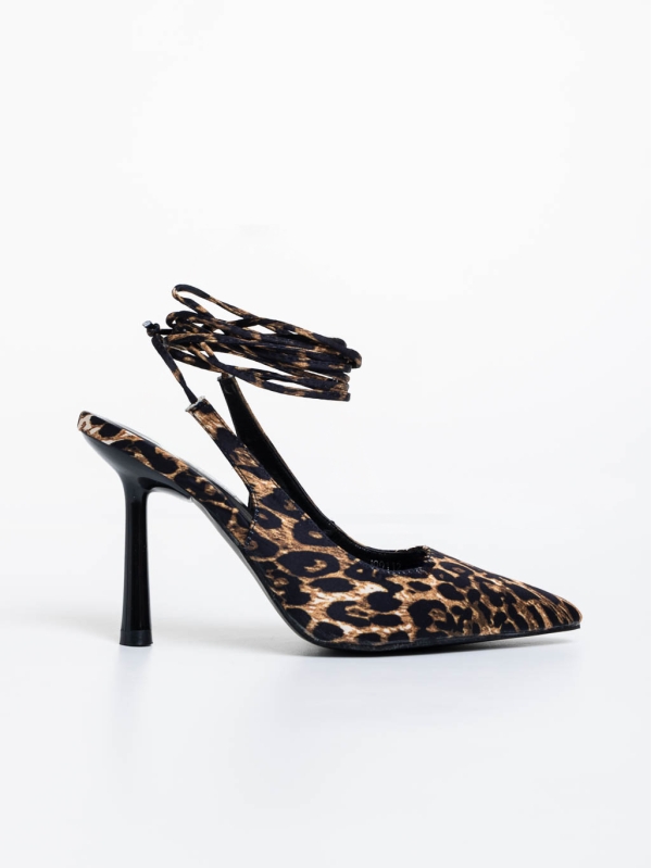Idonea leopárd mintás női magassarkú cipő textil anyagból, 5 - Kalapod.hu
