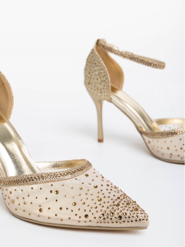 Eartha aranyszínű női magassarkú cipő textil anyagból, 6 - Kalapod.hu