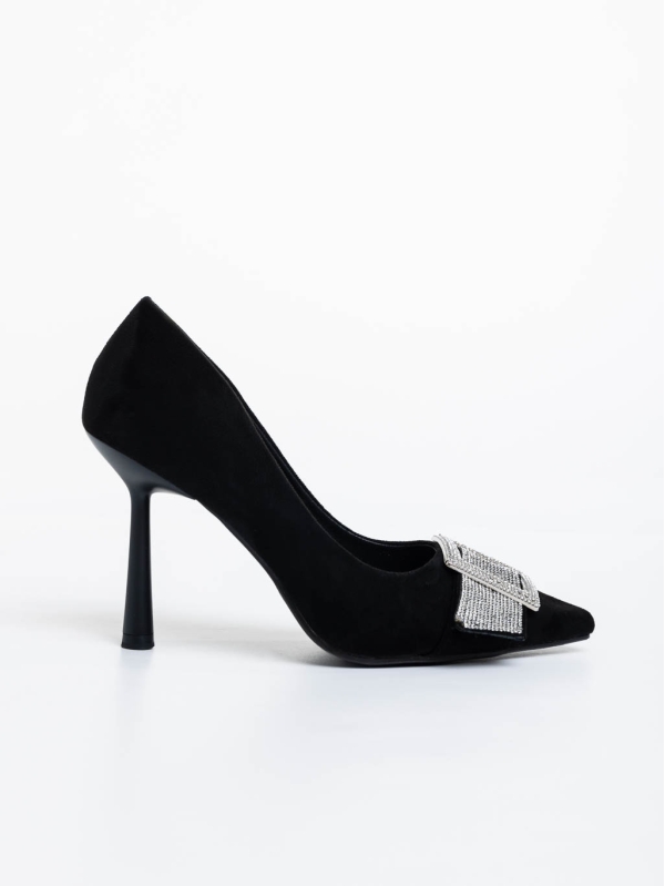 Tiphanie fekete női magassarkú cipő textil anyagból, 5 - Kalapod.hu