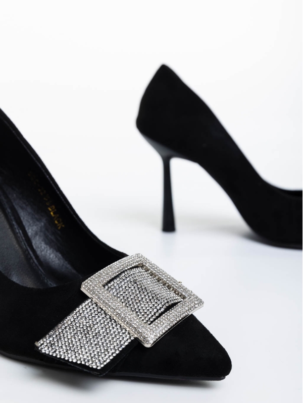 Tiphanie fekete női magassarkú cipő textil anyagból, 6 - Kalapod.hu